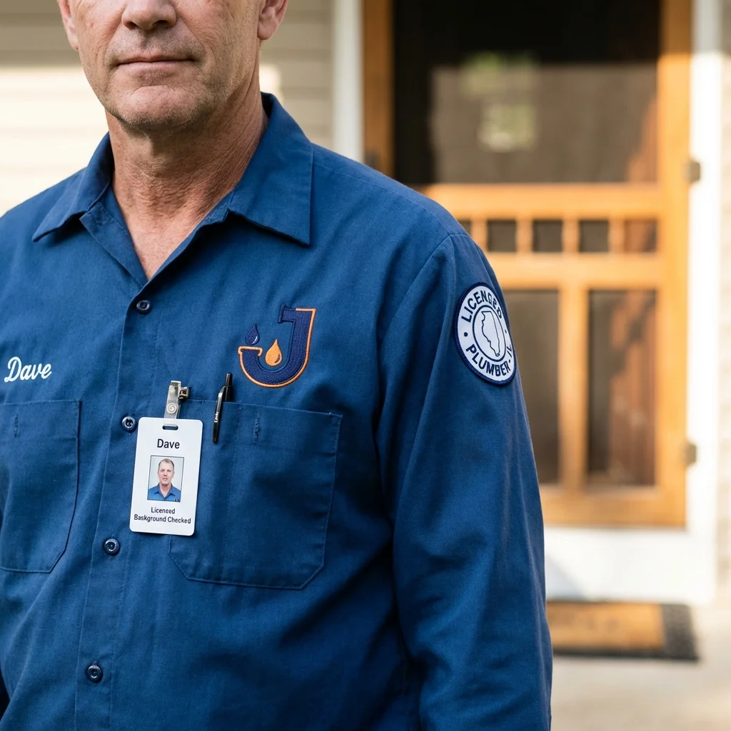 Licensed plumber showing ID badge in Maquoketa, IA