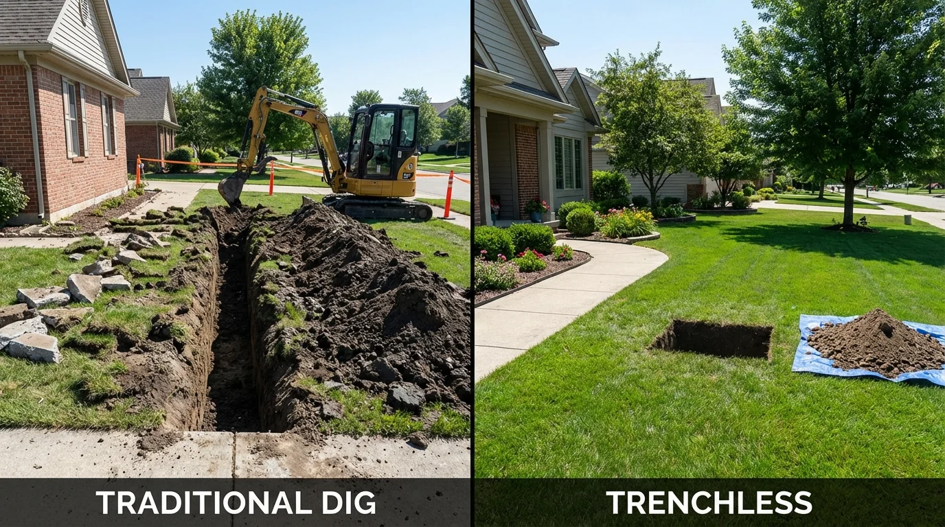 Trenchless sewer repair with minimal yard damage versus traditional excavation in Maquoketa, IA